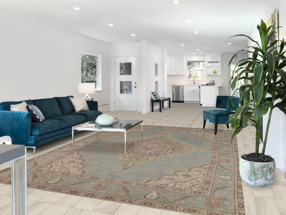 Geometric Blue Tabriz Persian Area Rug 8x11