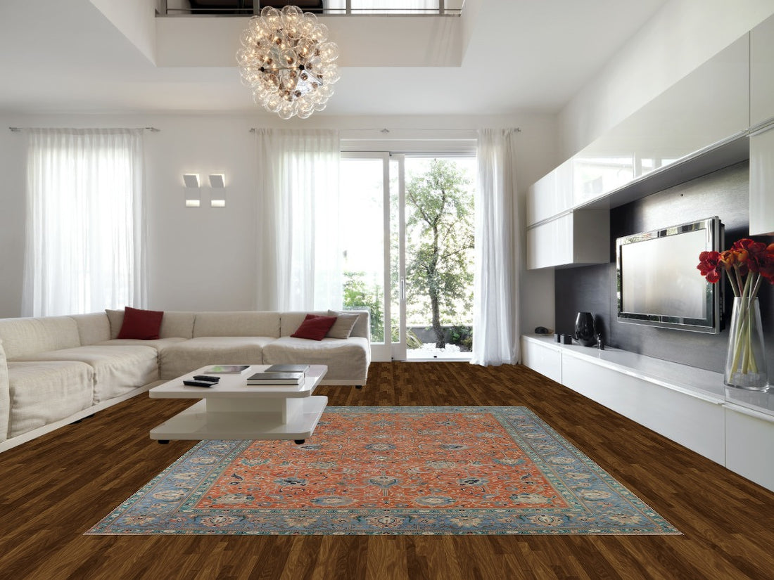 Floral Wool Orange Tabriz Persian Area Rug 10x13