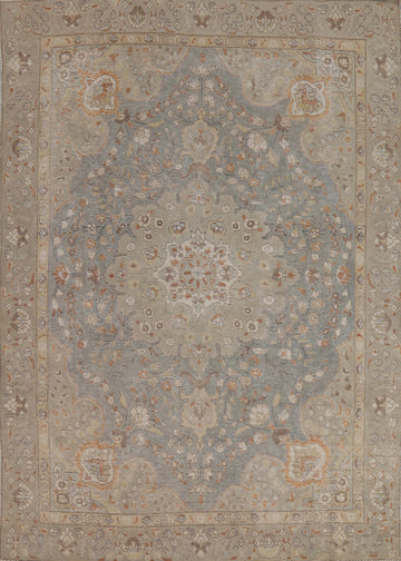 Gray Wool Floral Tabriz Persian Area Rug 6x9
