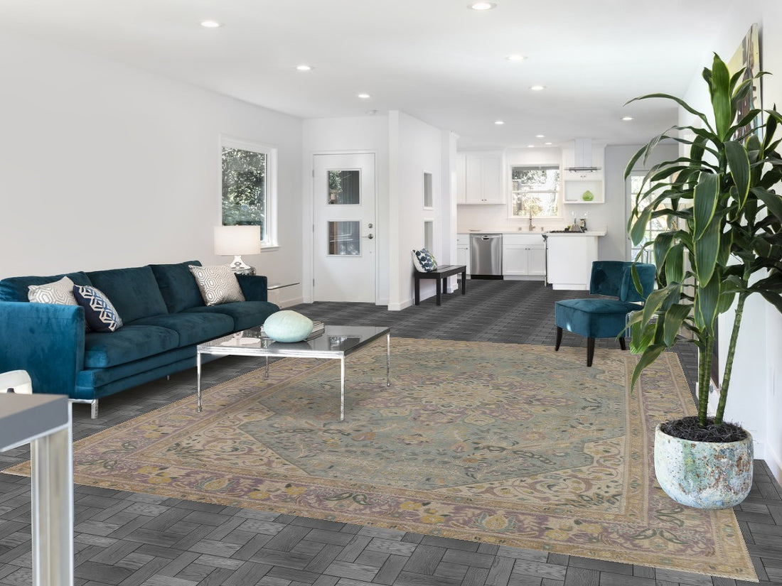 Vintage Blue Floral Tabriz Persian Area Rug 8x11