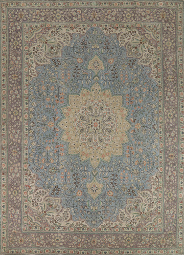 Light Blue Floral Tabriz Persian Area Rug 10x12