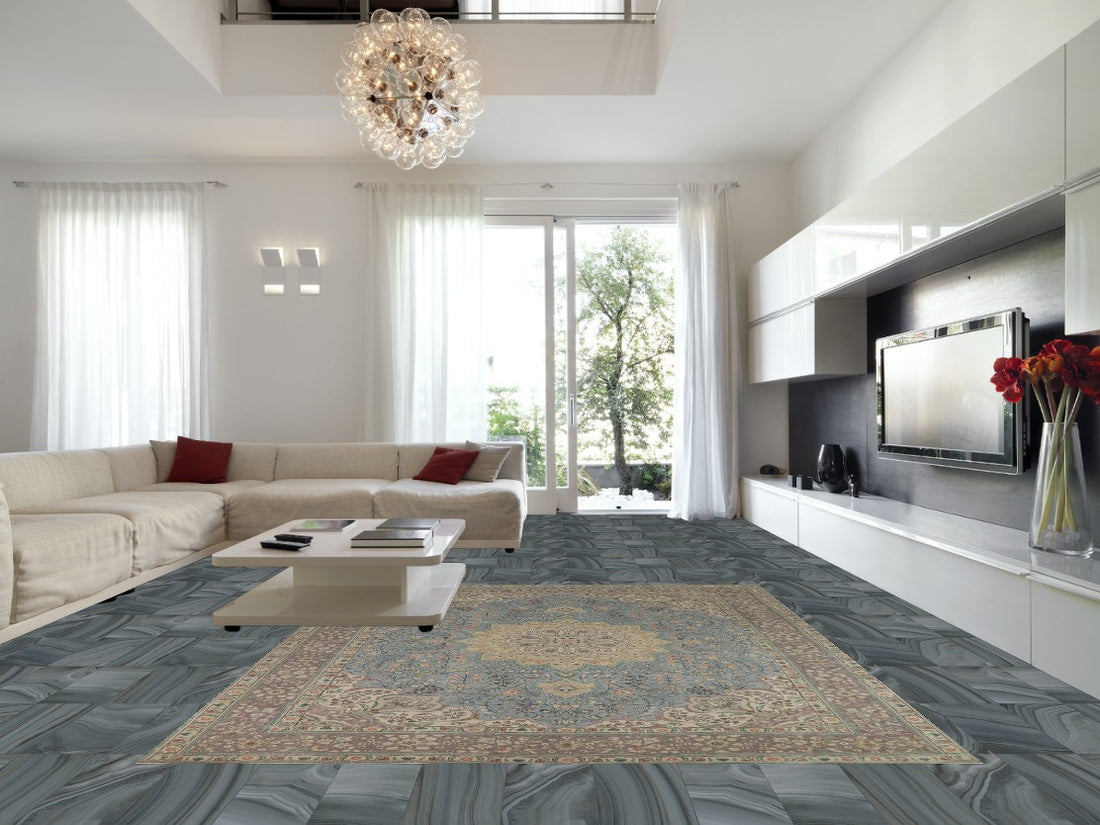 Light Blue Floral Tabriz Persian Area Rug 10x12