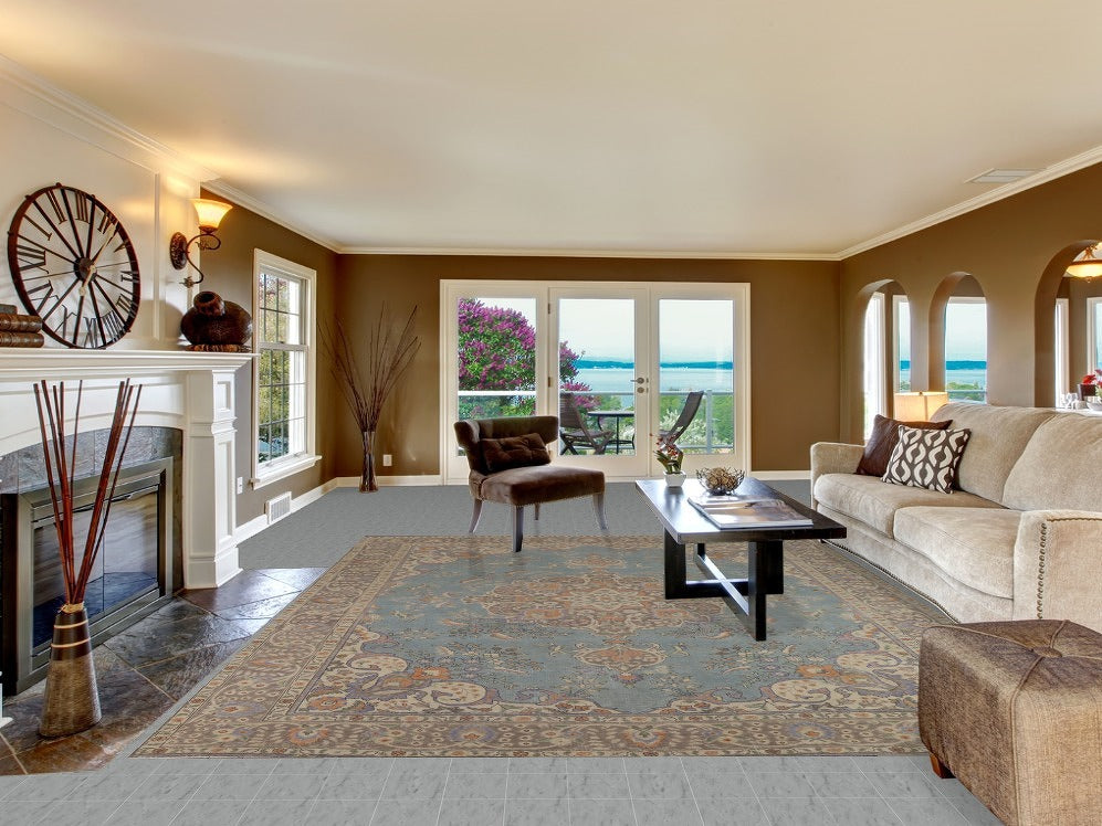 Light Blue Medallion Tabriz Persian Area Rug 10x12