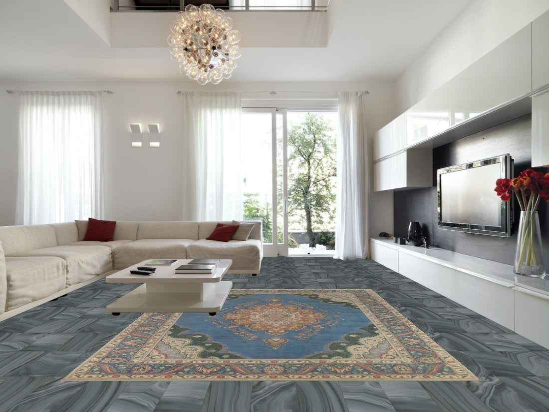 Vintage Blue Tabriz Persian Area Rug 10x13