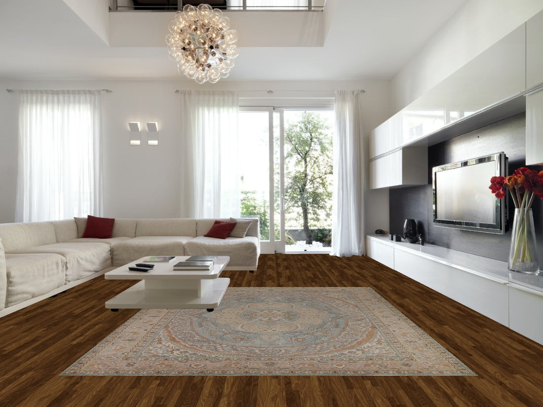 Light Blue Floral Wool Tabriz Persian Area Rug 10x13