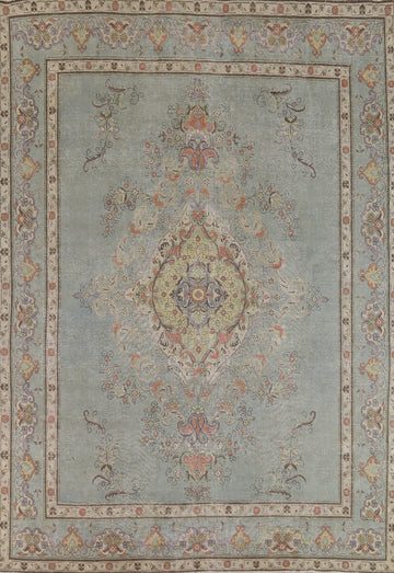 Light Blue Medallion Tabriz Persian Area Rug 10x13