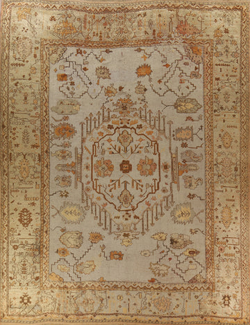 Pre-1900 Antique Vegetable Dye Oushak Turkish Rug 12x14