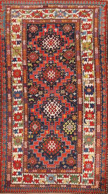 Antique Vegetable Dye Kazak Oriental Area Rug 5x9
