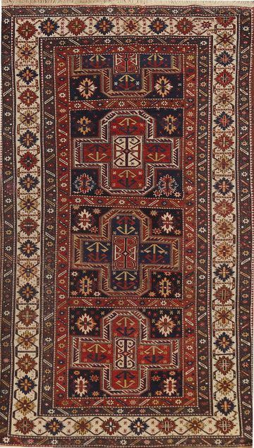 Pre-1900 Antique Vegetable Dye Kazak Oriental Rug 4x7