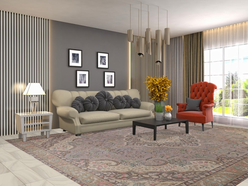 Gray Floral Tabriz Persian Area Rug 10x12