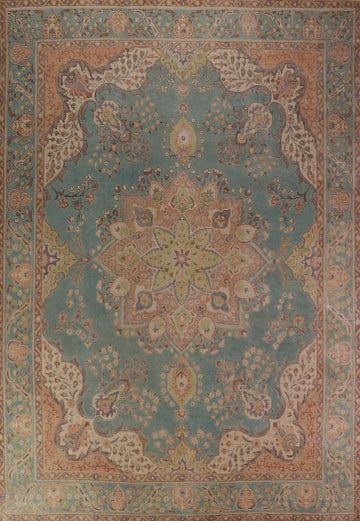 Blue Floral Wool Tabriz Persian Area Rug 10x13
