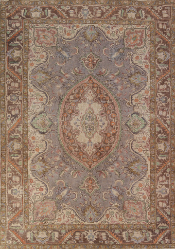 Gray Wool Medallion Tabriz Persian Area Rug 7x9