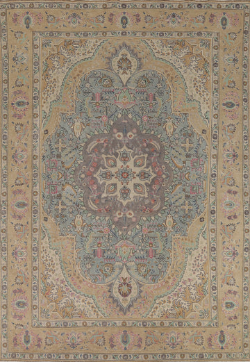 Light Blue Medallion Wool Tabriz Persian Area Rug 8x11