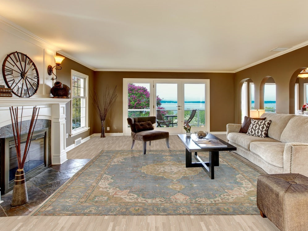 Vintage Blue Tabriz Persian Area Rug 10x13