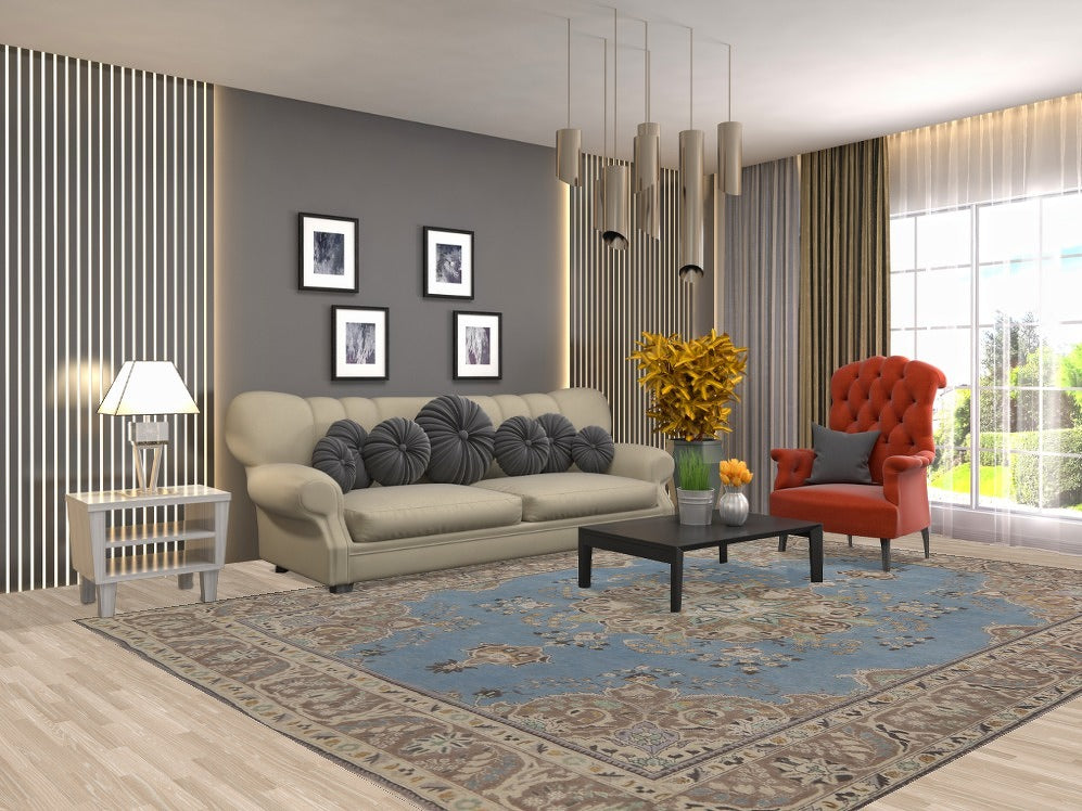 Handmade Blue Tabriz Persian Area Rug 8x11