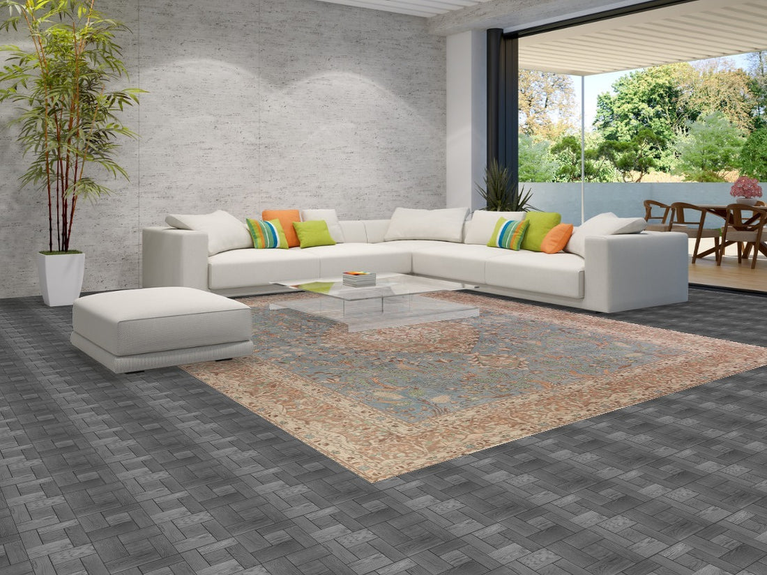 Vintage Blue Tabriz Persian Area Rug 10x13