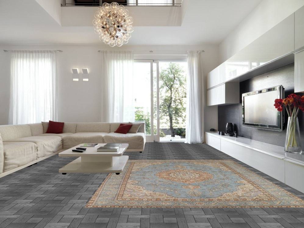 Light Blue Wool Tabriz Persian Area Rug 10x13