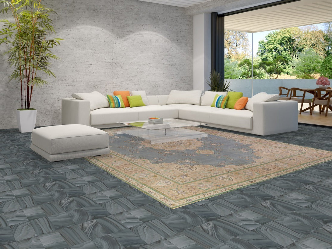 Vintage Blue Tabriz Persian Area Rug 10x13