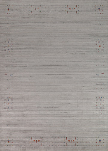 Silver Gray Striped Silk Gabbeh Oriental Area Rug 9x12