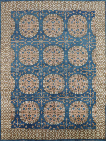 All-Over Handmade Blue Oushak Indian Area Rug 8x10