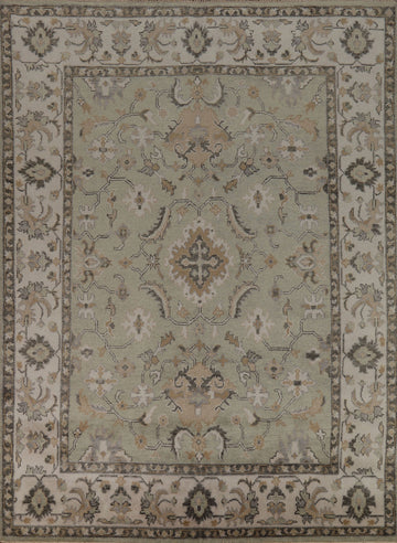 Handmade Green & Ivory Oushak Indian Area Rug 8x10