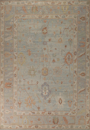 Light Blue Vegetable Dye Oushak Turkish Area Rug 9x12