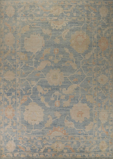 Vegetable Dye Blue Oushak Turkish Area Rug 9x12