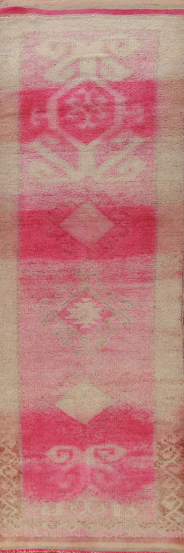 Fuchsia Wool Vintage Oushak Turkish Runner Rug 3x12