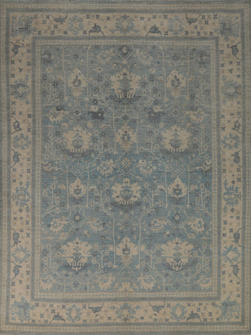Vegetable Dye Blue Oushak Turkish Area Rug 8x10