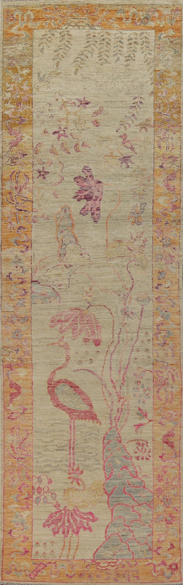 Animals Pictorial Art Deco Turkish Runner Rug 3x13