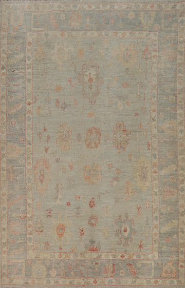 Vegetable Dye Floral Oushak Turkish Area Rug 5x8