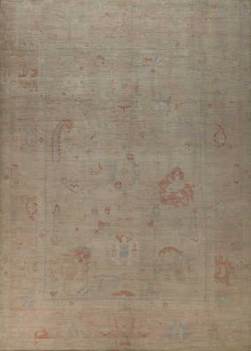 Vegetable Dye Floral Oushak Turkish Area Rug 9x12