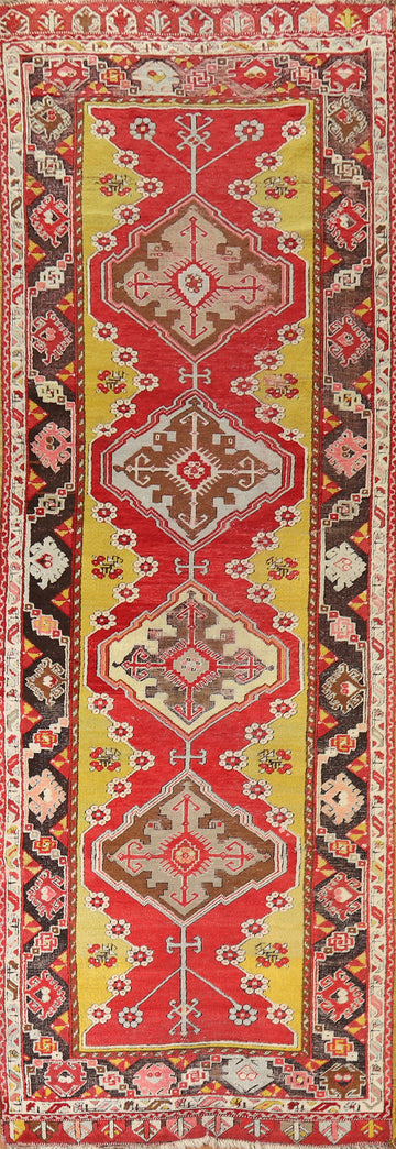 Pre-1900 Antique Vegetable Dye Oushak Turkish Runner Rug 4x13