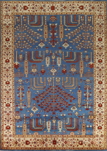 Blue Geometric Oushak Indian Area Rug 9x12