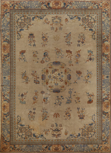 Antique Vegetable Dye Art Deco Chinese Accent Rug 9x11