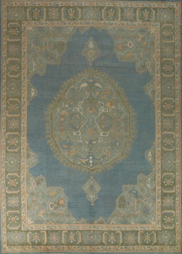 Vegetable Dye Blue Oushak Turkish Area Rug 9x12