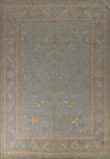 Vegetable Dye Blue Oushak Turkish Area Rug 9x12