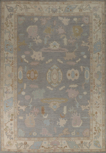 Vegetable Dye Gray Oushak Turkish Area Rug 9x12