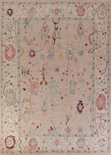 Vegetable Dye Peach Oushak Turkish Area Rug 9x12