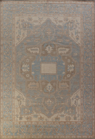 Vegetable Dye Blue Oushak Turkish Large Rug 10x14