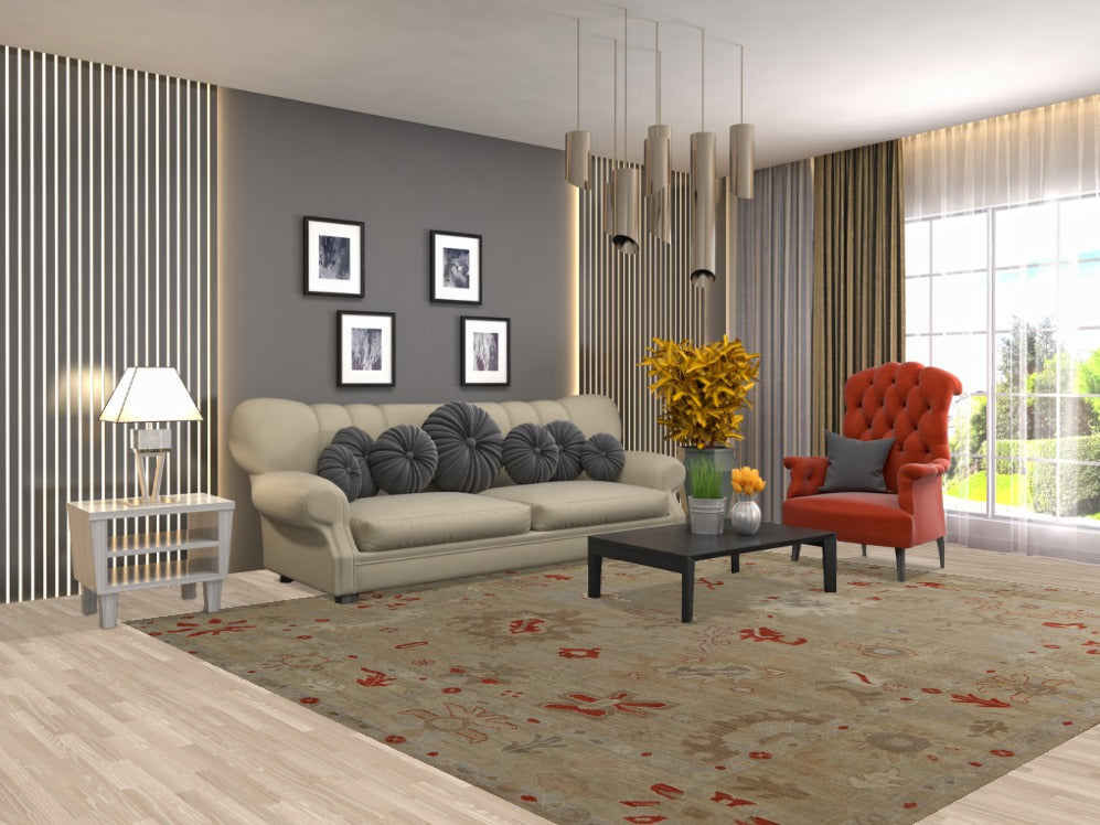 Vegetable Dye Floral Oushak Turkish Area Rug 8x10