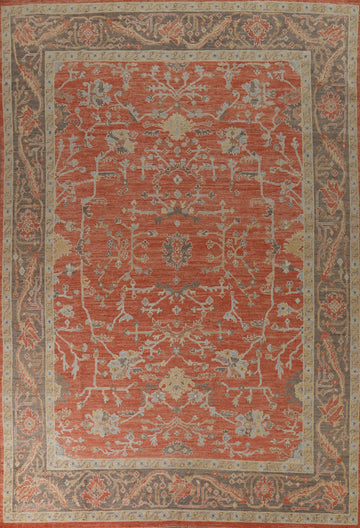 Vegetable Dye Orange Oushak Turkish Area Rug 9x13