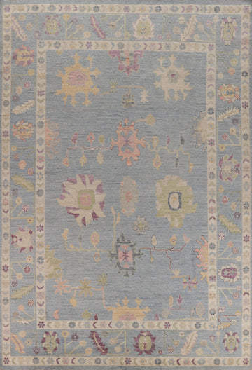 Vegetable Dye Blue Oushak Turkish Area Rug 9x12