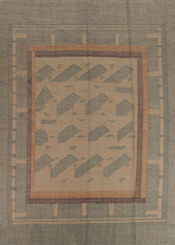 Contemporary Jute Kilim Vegetable Dye Area Rug 9x11