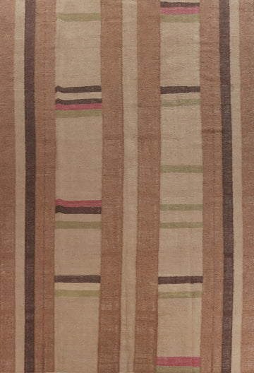 Earth Tone Brown Jute Kilim Turkish Area Rug 10x13