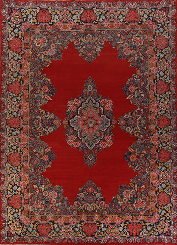 Red Vintage Wool Sarouk Persian Large Rug 10x14