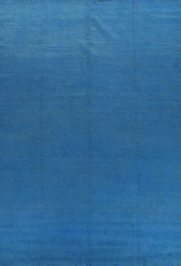 Sky Blue Solid Wool Gabbeh Vegetable Dye Area Rug 10x13