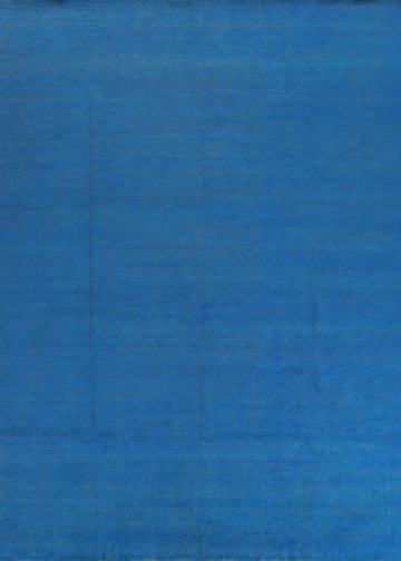 Modern Blue Solid Gabbeh Vegetable Dye Area Rug 9x12