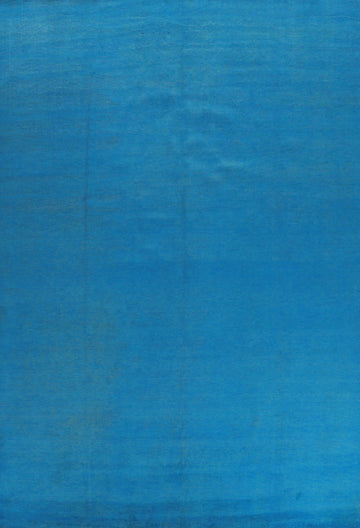 Sky Blue Solid Wool Gabbeh Vegetable Dye Large Rug 10x14
