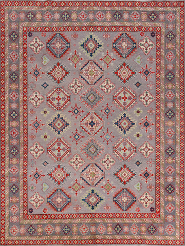 Vegetable Dye Gray Kazak Oriental Area Rug 8x9